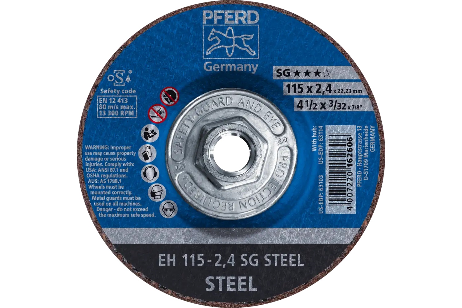 Picture of Pferd Cut-Off Wheel, 4-1/2" X 3/32 X 5/8-11, Sg Steel, T27, Aluminum Oxide